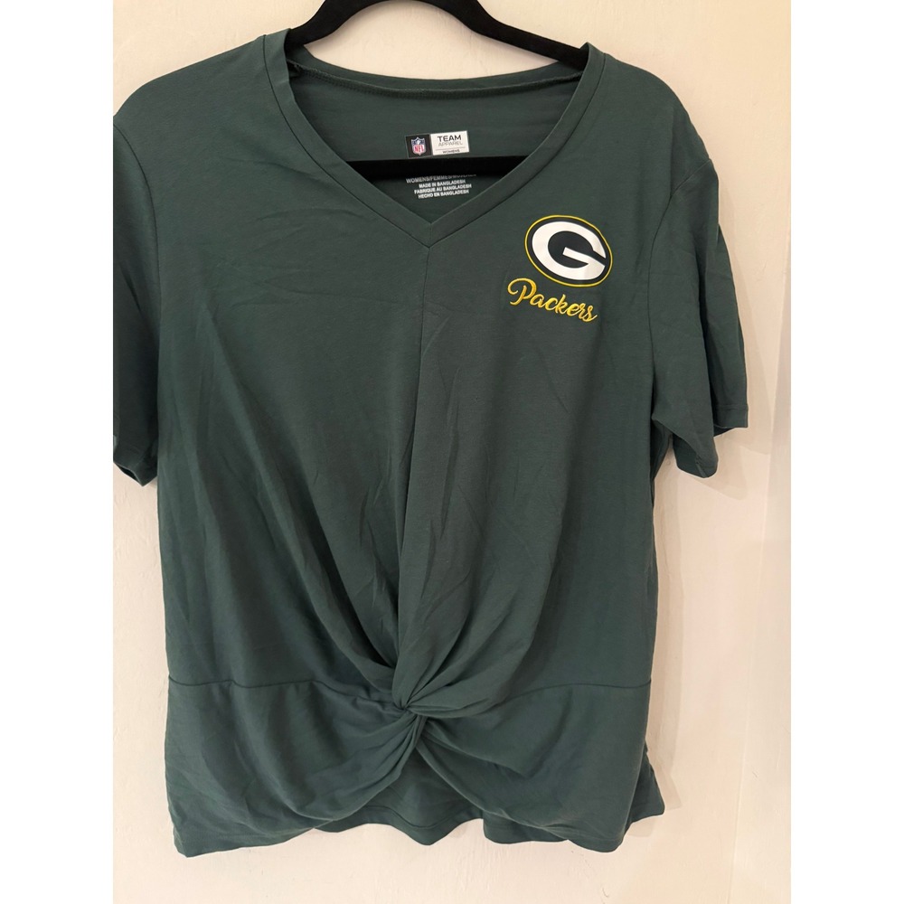 Women's NFL Team Apparel Green Bay Packers Twist Front T-Shirt Size Large NWOT